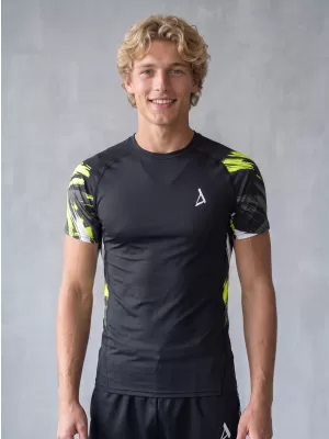 Pánske funkčné kompresné tričko s krátkym rukávom premium ALTISPORT VOJ/ALM039TR04 ČIERNOŽLTÁ