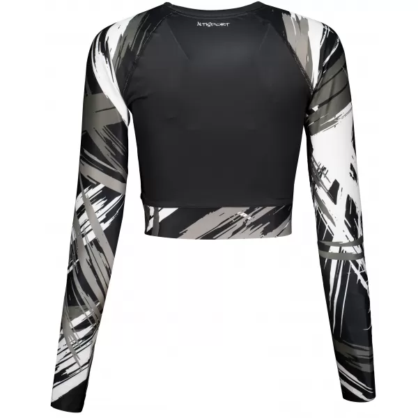  Dámsky prémiový funkčný crop top s dlhým rukávom ALTISPORT VOJ/ALW039TR04 ČIERNA/BIELA 