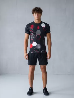 Pánske funkčné kompresné tričko s krátkym rukávom premium ALTISPORT VOJ/ALM037TR04 ČIERNOČERVENÁ