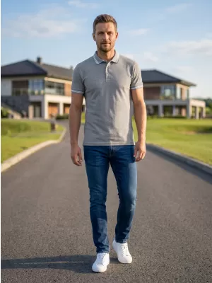 Pánske tričko s golierom ALTISPORT NoPrint NP/ALM912 TMAVO ŠEDÝ MELIER