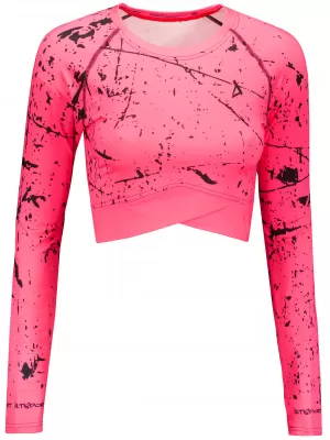 Dámsky funkčný crop top s dlhým rukávom premium ALTISPORT VOJ/ALW034TR04 FLUO PINK