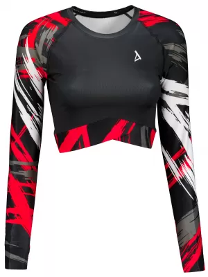 Dámsky prémiový funkčný crop top s dlhým rukávom ALTISPORT VOJ/ALW039TR04 ČIERNA/ČERVENÁ