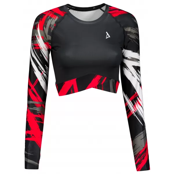  Dámsky prémiový funkčný crop top s dlhým rukávom ALTISPORT VOJ/ALW039TR04 ČIERNA/ČERVENÁ 