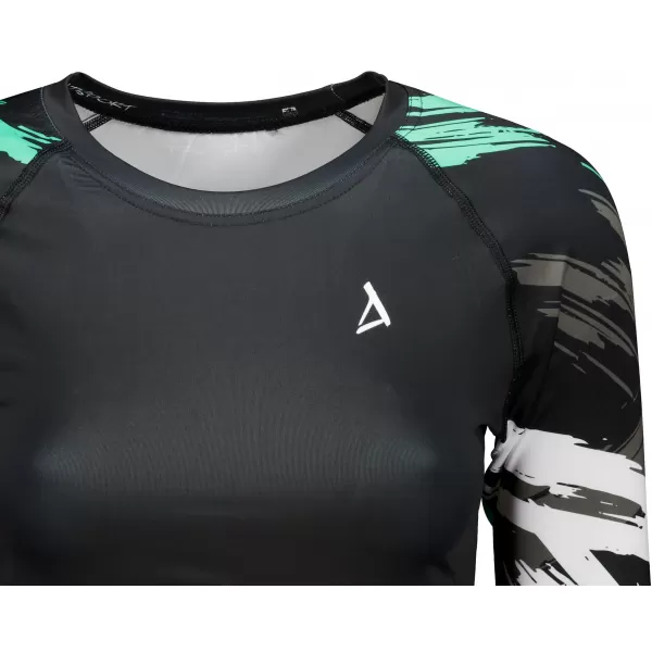  Dámsky prémiový funkčný crop top s dlhým rukávom ALTISPORT VOJ/ALW039TR04 ČIERNA/TYRKYSOVÁ 