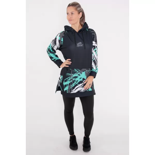  Dámska funkčná predĺžená mikina premium ALTISPORT VOJ/ALW039MI03 čierna/tyrkysová 