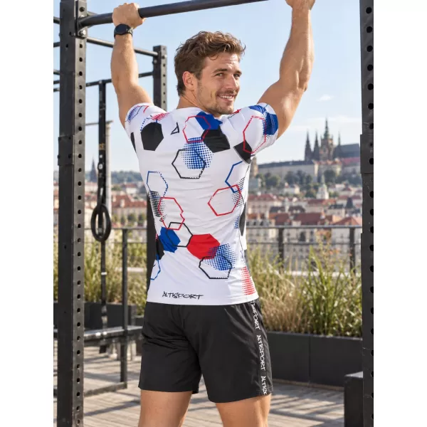  Pánske funkčné kompresné tričko s krátkym rukávom premium ALTISPORT VOJ/ALM036TR04 HEXA biela 