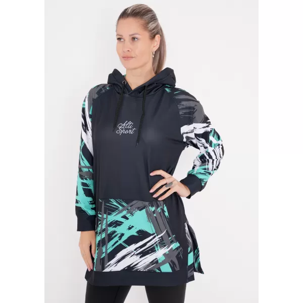  Dámska funkčná predĺžená mikina premium ALTISPORT VOJ/ALW039MI03 čierna/tyrkysová 