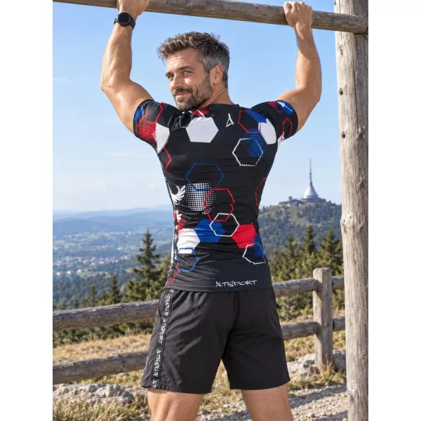  Pánske funkčné kompresné tričko s krátkym rukávom premium ALTISPORT VOJ/ALM036TR04 HEXA čierna 