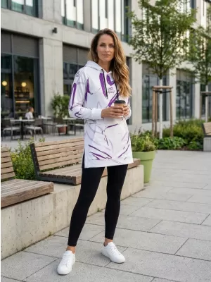 Dámska funkčná predĺžená mikina premium ALTISPORT VOJ/ALW049MI03 BIELA/FIALOVÁ