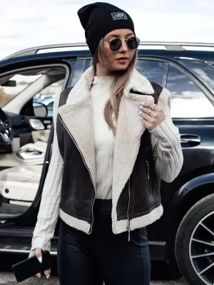 Dámska vesta DSTREET WOOLZIP TY4746 ČERNÁ/KARAMELOVÁ ČIERNA/HNEDÁ