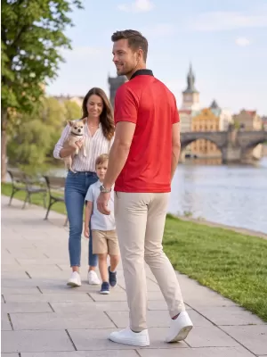 Pánske funkčné tričko s golierom premium ALTISPORT VOJ/ALM050TR05 ČERVENÁ