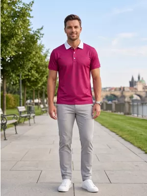 Pánske funkčné tričko s golierom premium ALTISPORT VOJ/ALM050TR05 VÍNOVÁ