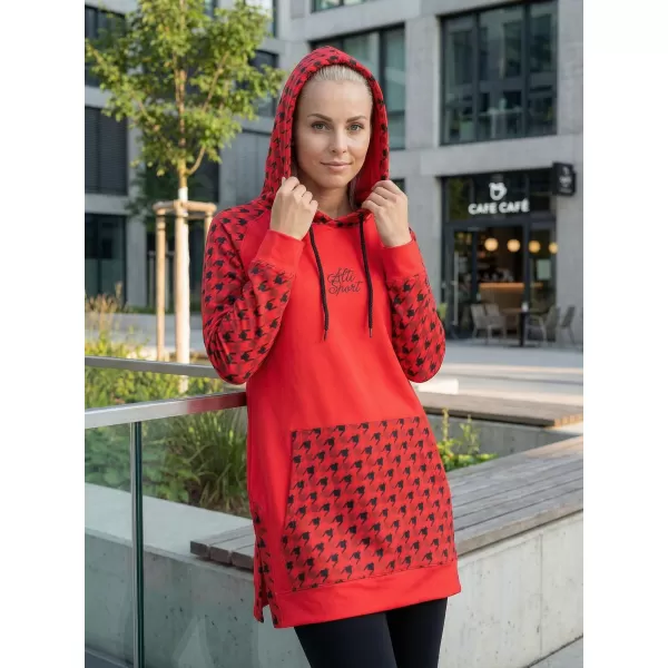  Dámska funkčná predĺžená mikina premium ALTISPORT VOJ/ALW048MI03 ČERVENOČIERNA 