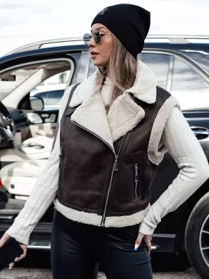 Dámska vesta DSTREET WOOLZIP TY4746 ČERNÁ/KARAMELOVÁ ČIERNA/HNEDÁ