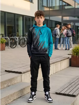 Detská funkčná mikina premium ALTISPORT VOJ/ALK006MI01 ČIERNA/PETROLEJOVÁ