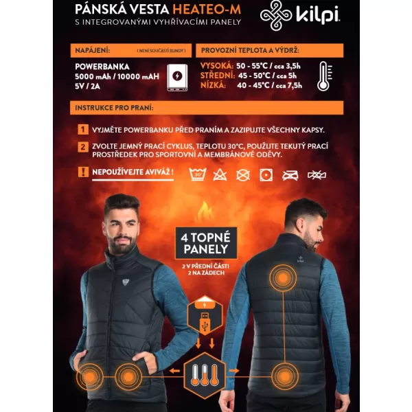  Zateplená vesta s vyhrievaním KILPI HEATEO-M WM0121KI čierna 