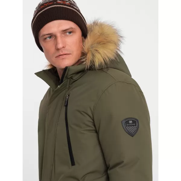  Pánska zimná bunda OMBRE om-jalj-0148 Dark Olive GREEN 