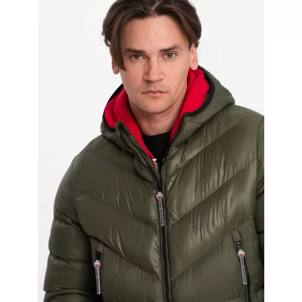  Pánska zimná bunda OMBRE om-jahp-0145 Dark Olive GREEN 