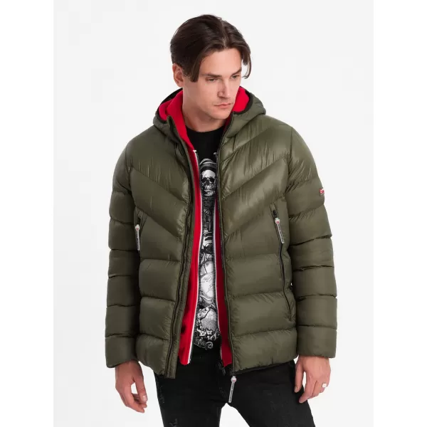  Pánska zimná bunda OMBRE om-jahp-0145 Dark Olive GREEN 