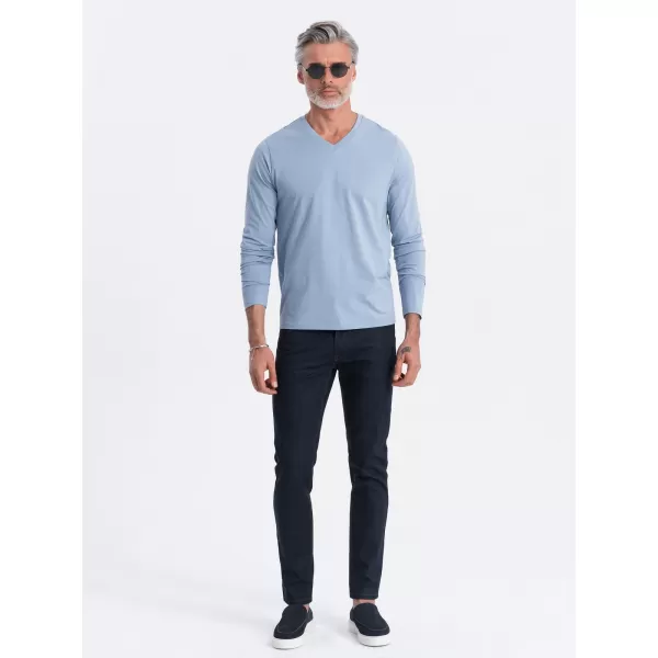  Pánske tričko s dlhým rukávom OMBRE om-lsbl-0108 modrý denim 