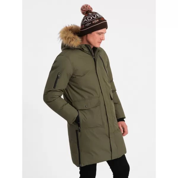  Pánska zimná bunda OMBRE om-jalj-0148 Dark Olive GREEN 