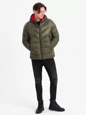 Pánska zimná bunda OMBRE om-jahp-0145 Dark Olive GREEN