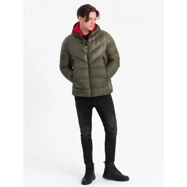  Pánska zimná bunda OMBRE om-jahp-0145 Dark Olive GREEN 