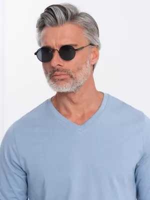 Pánske tričko s dlhým rukávom OMBRE om-lsbl-0108 modrý denim