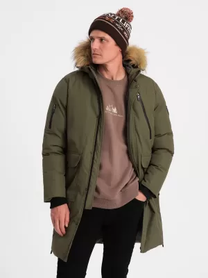 Pánska zimná bunda OMBRE om-jalj-0148 Dark Olive GREEN