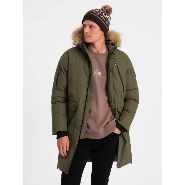  Pánska zimná bunda OMBRE om-jalj-0148 Dark Olive GREEN 