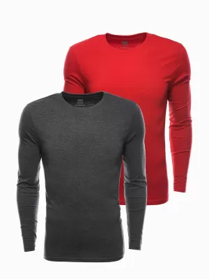 Pánske tričko s dlhým rukávom OMBRE Z43 MIX 2-PACK ČIERNA/ČERVENÁ