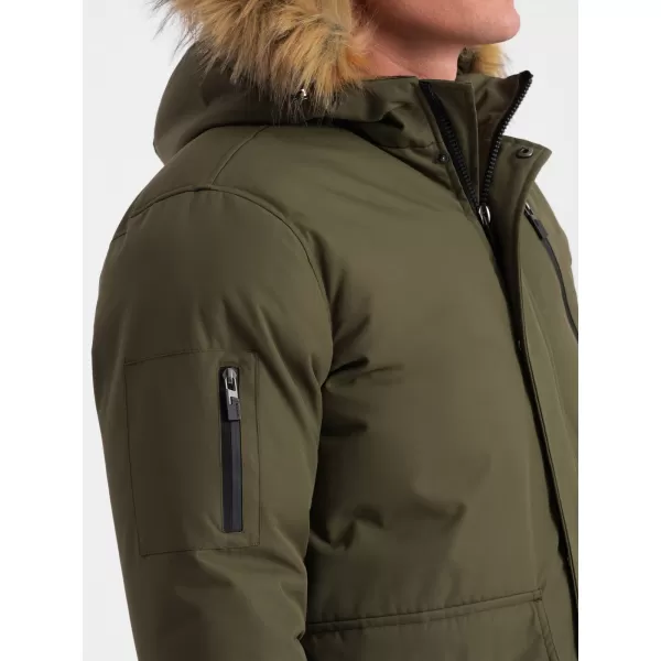  Pánska zimná bunda OMBRE om-jalj-0148 Dark Olive GREEN 