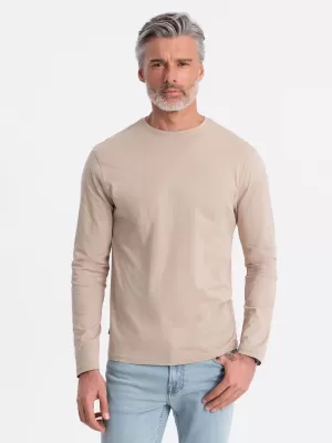 Pánske tričko s béžou s dlhým rukávom OMBRE om-lsbl-0106