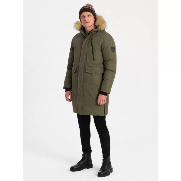  Pánska zimná bunda OMBRE om-jalj-0148 Dark Olive GREEN 