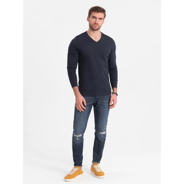  Pánske tričko s dlhým rukávom OMBRE om-lsbl-0108 Navy modrá 