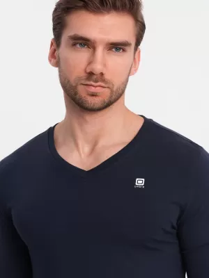Pánske tričko s dlhým rukávom OMBRE OM-LSCL-0110 NAVY MODRÉ