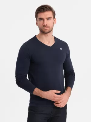 Pánske tričko s dlhým rukávom OMBRE OM-LSCL-0110 NAVY MODRÉ