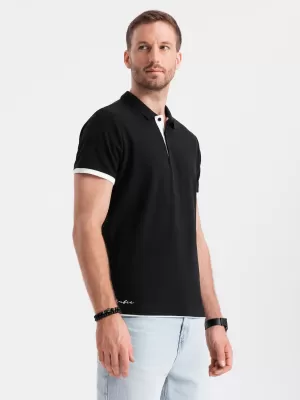 Pánske tričko s golierom OMBRE OM-POSS-0113 ČIERNA
