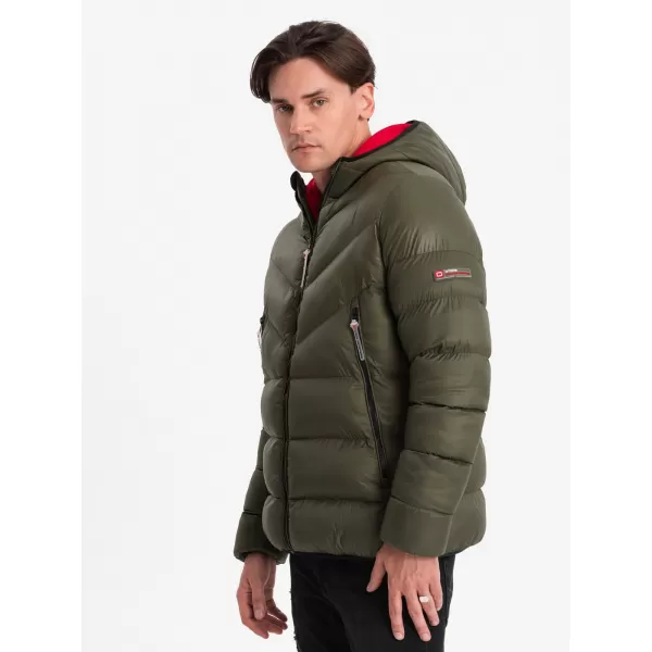  Pánska zimná bunda OMBRE om-jahp-0145 Dark Olive GREEN 