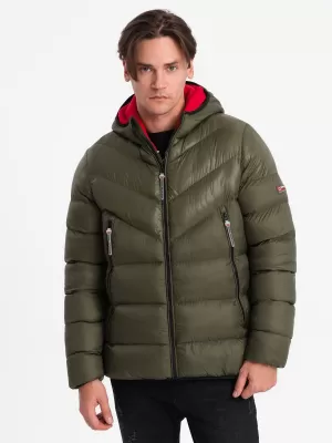 Pánska zimná bunda OMBRE om-jahp-0145 Dark Olive GREEN