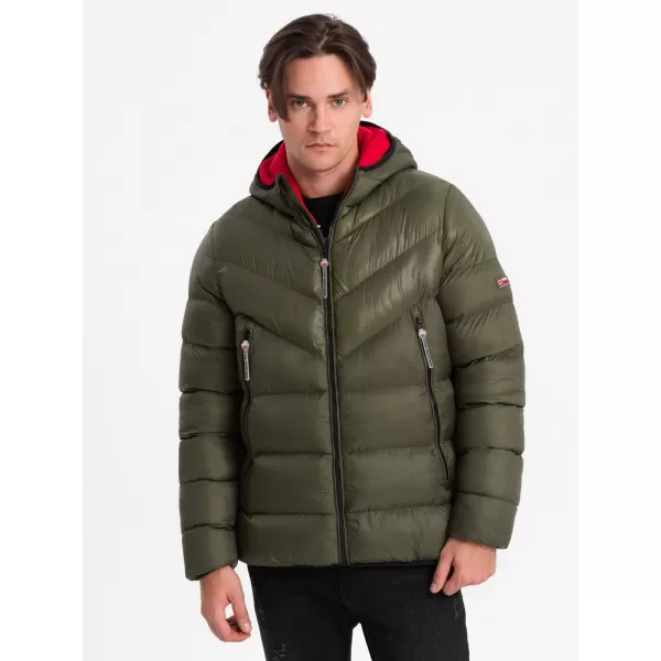  Pánska zimná bunda OMBRE om-jahp-0145 Dark Olive GREEN 