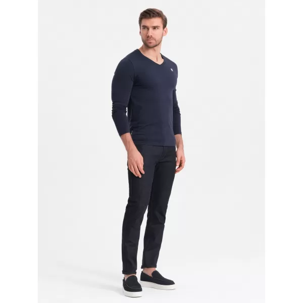 Pánske tričko s dlhým rukávom OMBRE OM-LSCL-0110 NAVY MODRÉ 