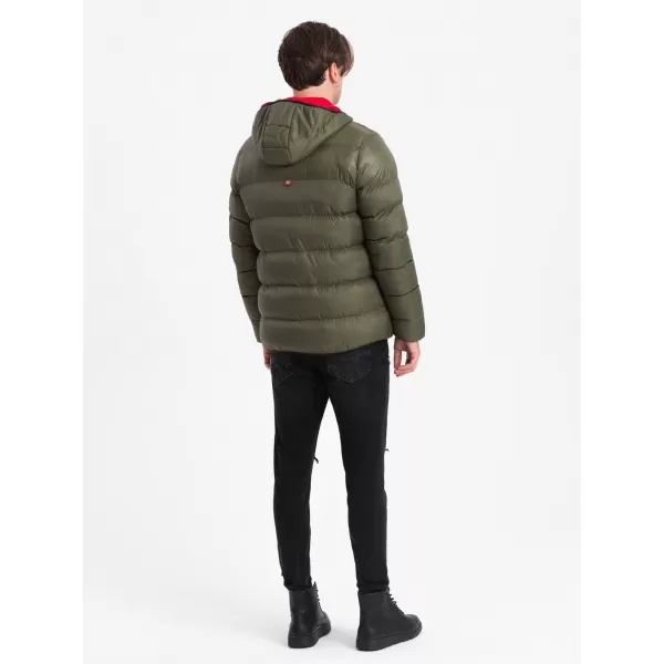  Pánska zimná bunda OMBRE om-jahp-0145 Dark Olive GREEN 