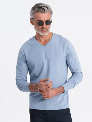 Pánske tričko s dlhým rukávom OMBRE om-lsbl-0108 modrý denim