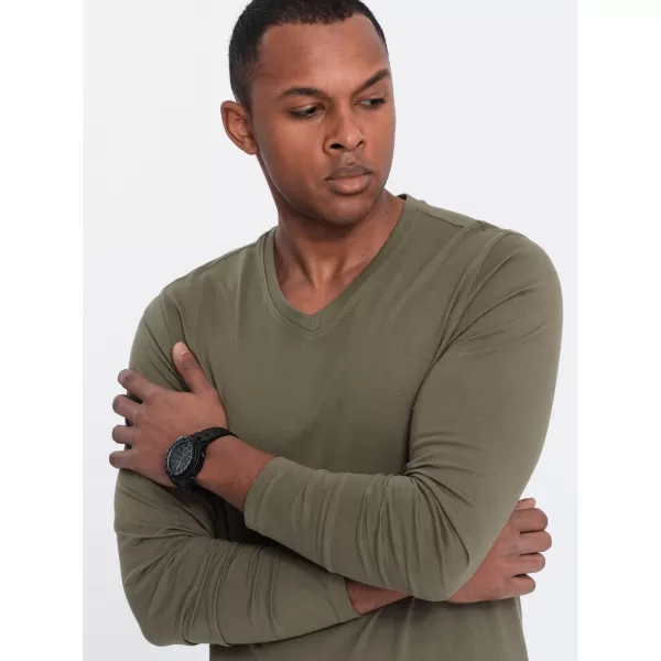  Pánske tričko s dlhým rukávom OMBRE om-lsbl-0108 Dark Olive 