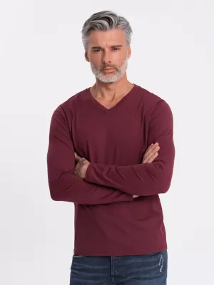 Pánske tričko s dlhým rukávom OMBRE om-lsbl-0108 gaštanové