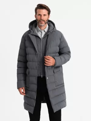 Pánsky kabát OMBRE OM-JALJ-0177 GRAPHITE