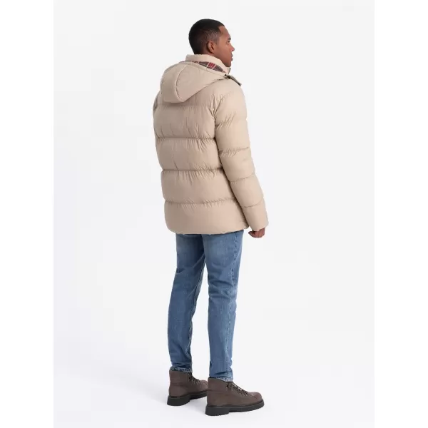  Pánska zimná bunda OMBRE OM-JAHP-0205 BÉŽOVÁ 