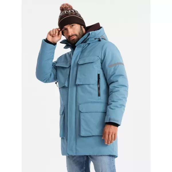  Pánska bunda OMBRE OM-JALJ-0169 MODRÁ 