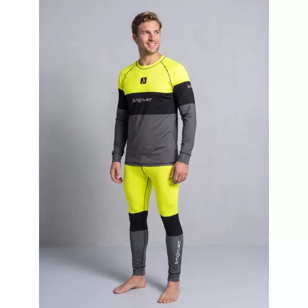 Prémiové pánske funkčné termo tričko s dlhým rukávom ALTISPORT VOJ/ALM051TER01 NEÓNOVÁ ŽLTÁ/ŠEDÁ 
